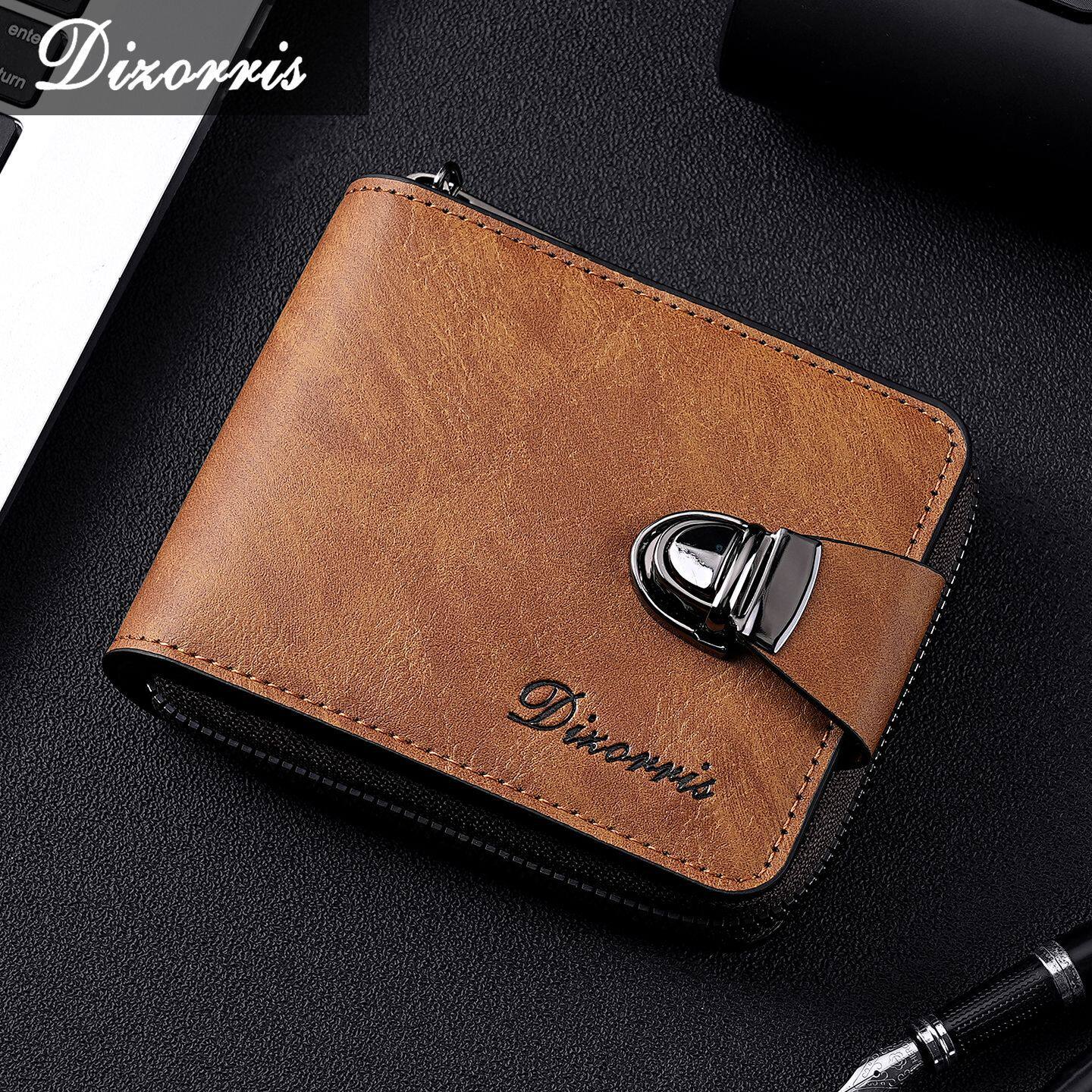 Cross-Border Men's Wallet, Short Zipper Bag, Large Capacity, Multiple Card Slots, Small Clutch Bag, Business Retro Coin Purse
