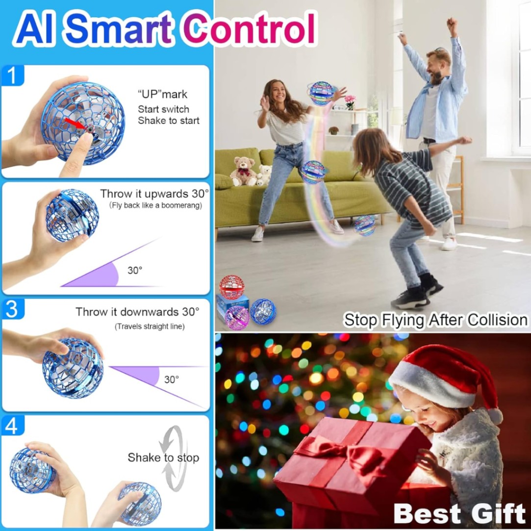 Flying Magic Ball Toys LED Magic Hand Controlled Spinner 360° Rotating Toy