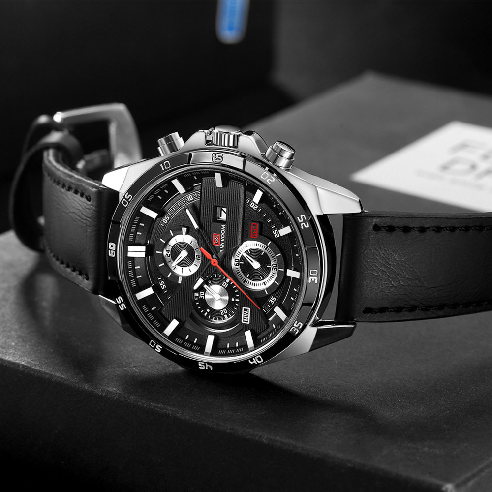 Source Manufacturer Fashion Men's Waterproof Outdoor Sports Casual Watch Student Watch Leather Strap Calendar Quartz Watch